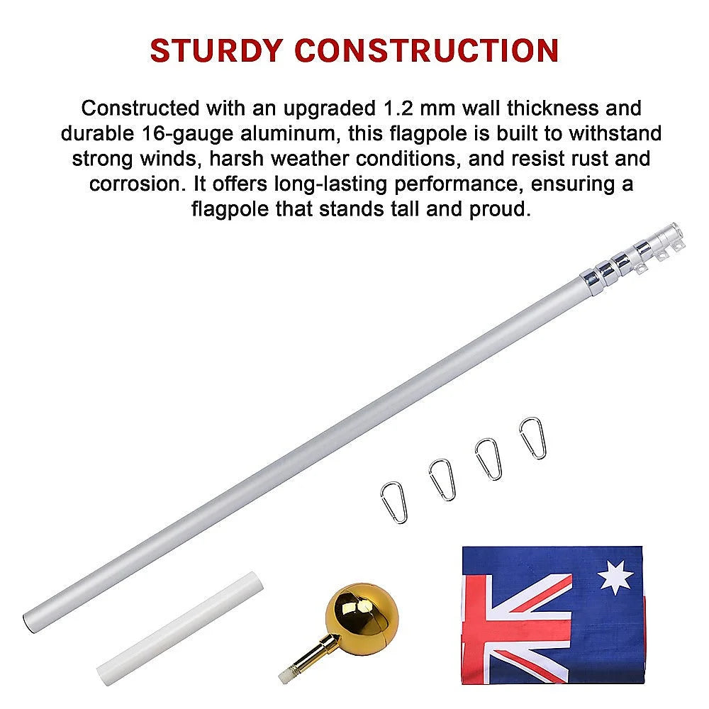 Flag Pole Kit 9.1m Telescopic Heavy Duty 16 Gauge Aluminium