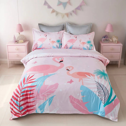 Flamingo Kids Quilt Cover Set - King Single Size - Home &