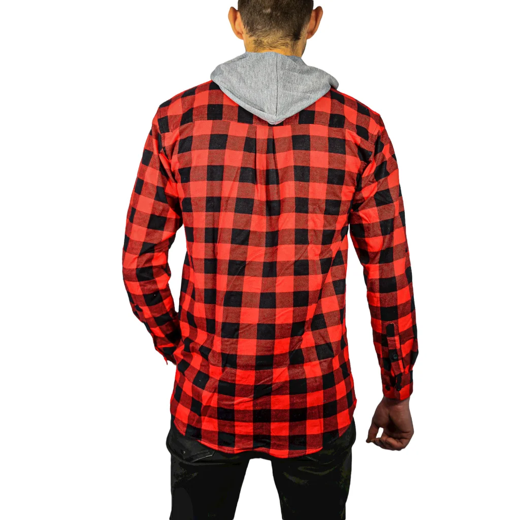 Flannelette Shirt Mens Cotton with Jersey Hood Long Sleeve
