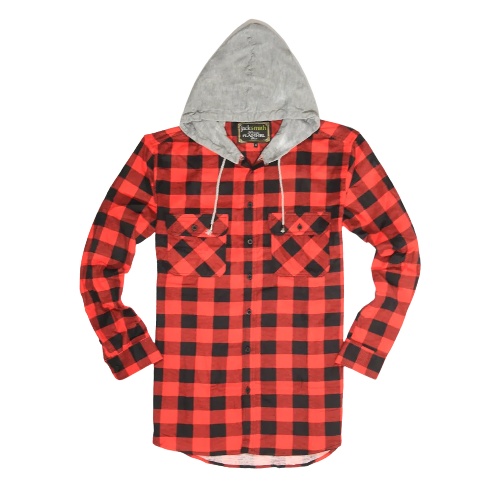 Flannelette Shirt Mens Cotton with Jersey Hood Long Sleeve