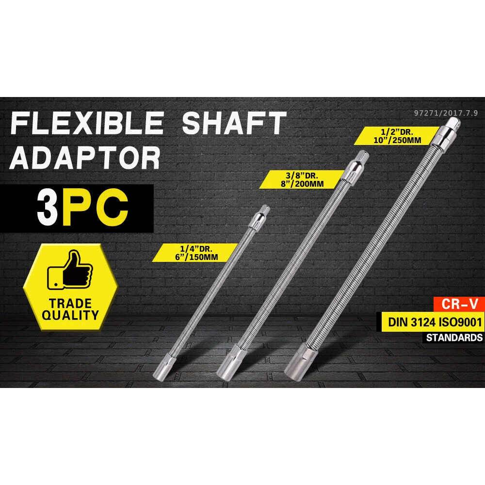 Flexible Socket Extension Bars 3PC Set Shaft 1/2’’ 1/4’’