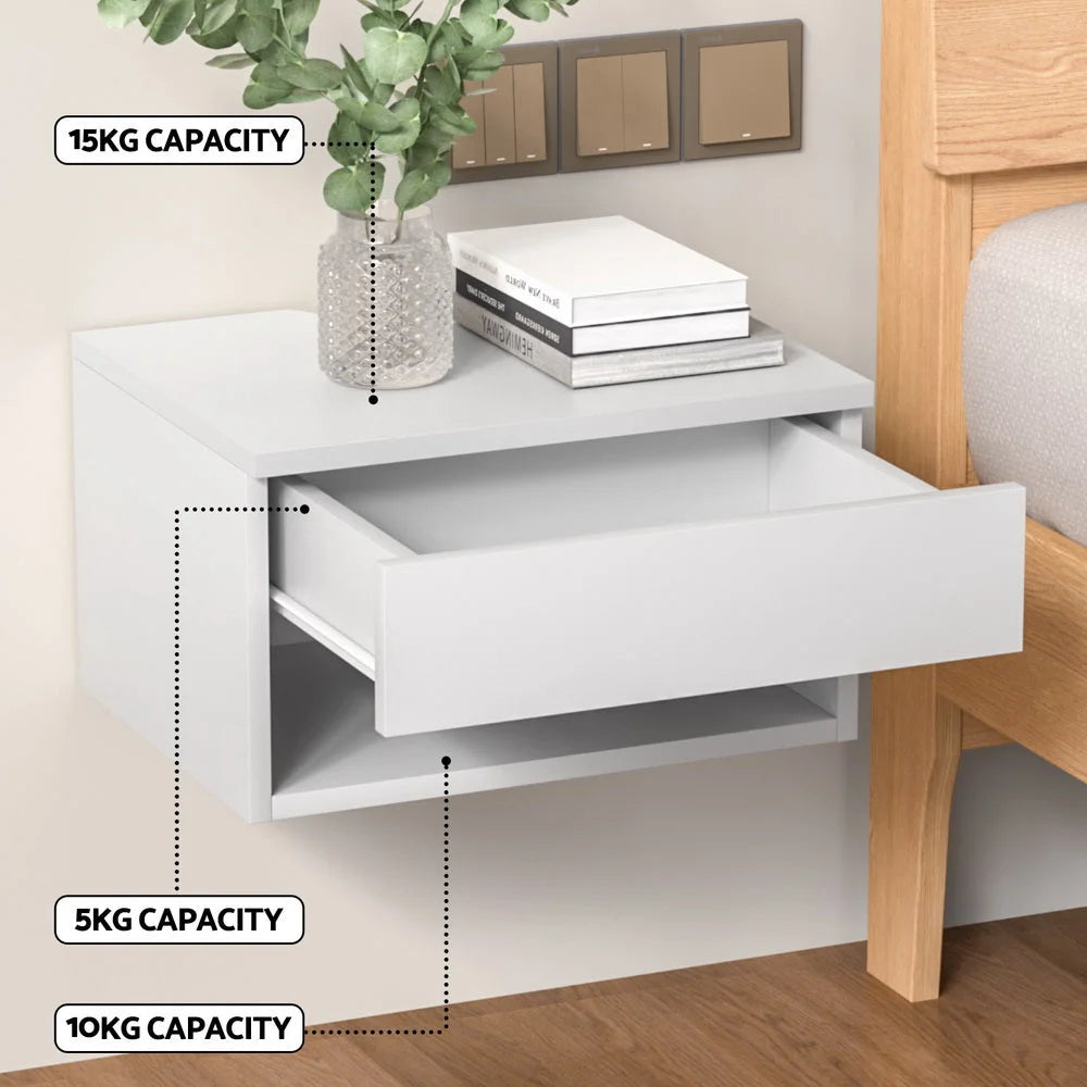 Floating Bedside Table Nightstand with Drawer - White