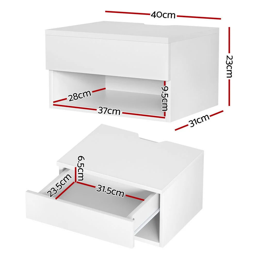 Table with floating bedside nightstand drawer