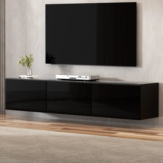 Black 3 200cm cabinet with floating entertainment unit tv