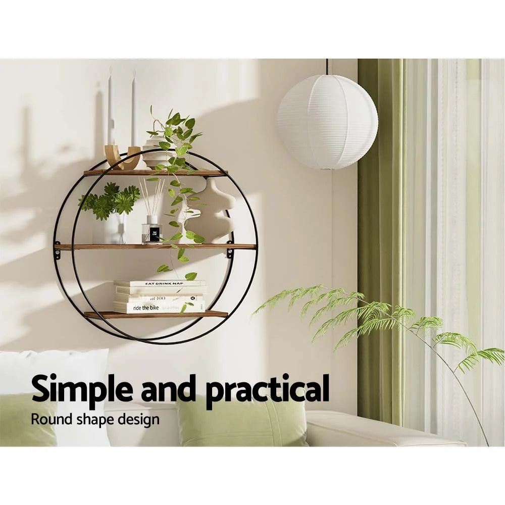 Storage rack with floating wall shelf round tier