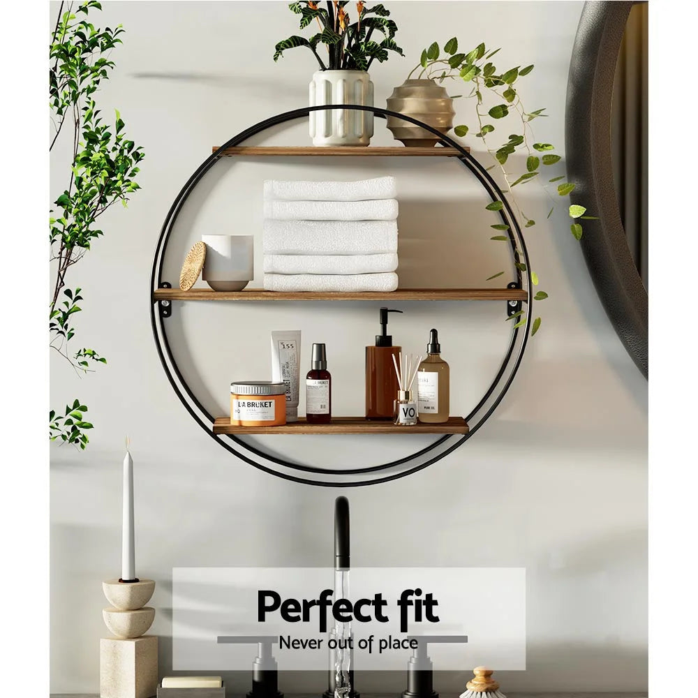 Tier storage rack with floating wall shelf round size