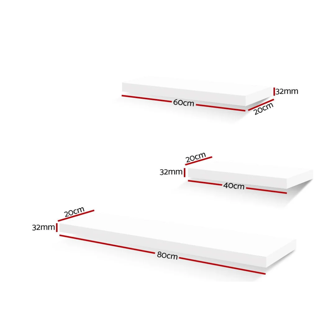 Floating Wall Shelves 3-Piece - White - Living Room
