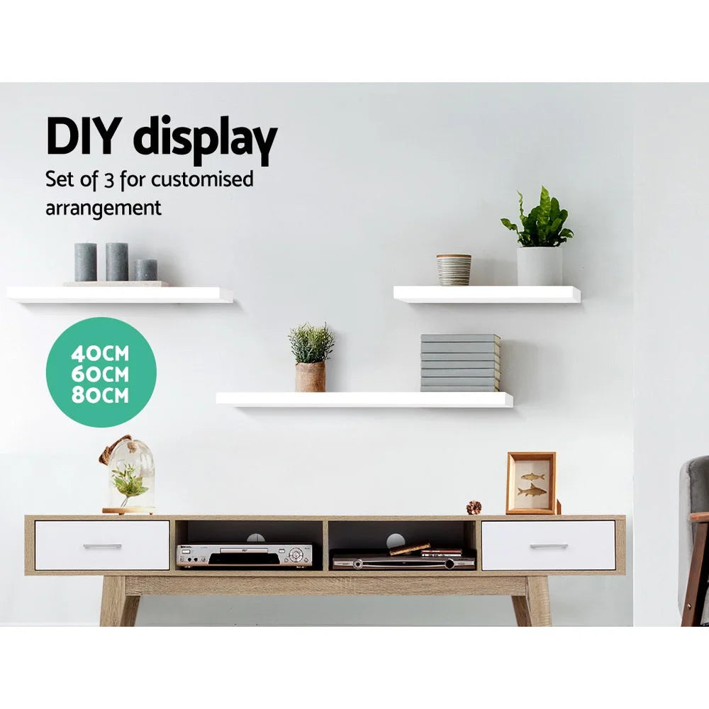 Floating Wall Shelves 3-Piece - White - Living Room