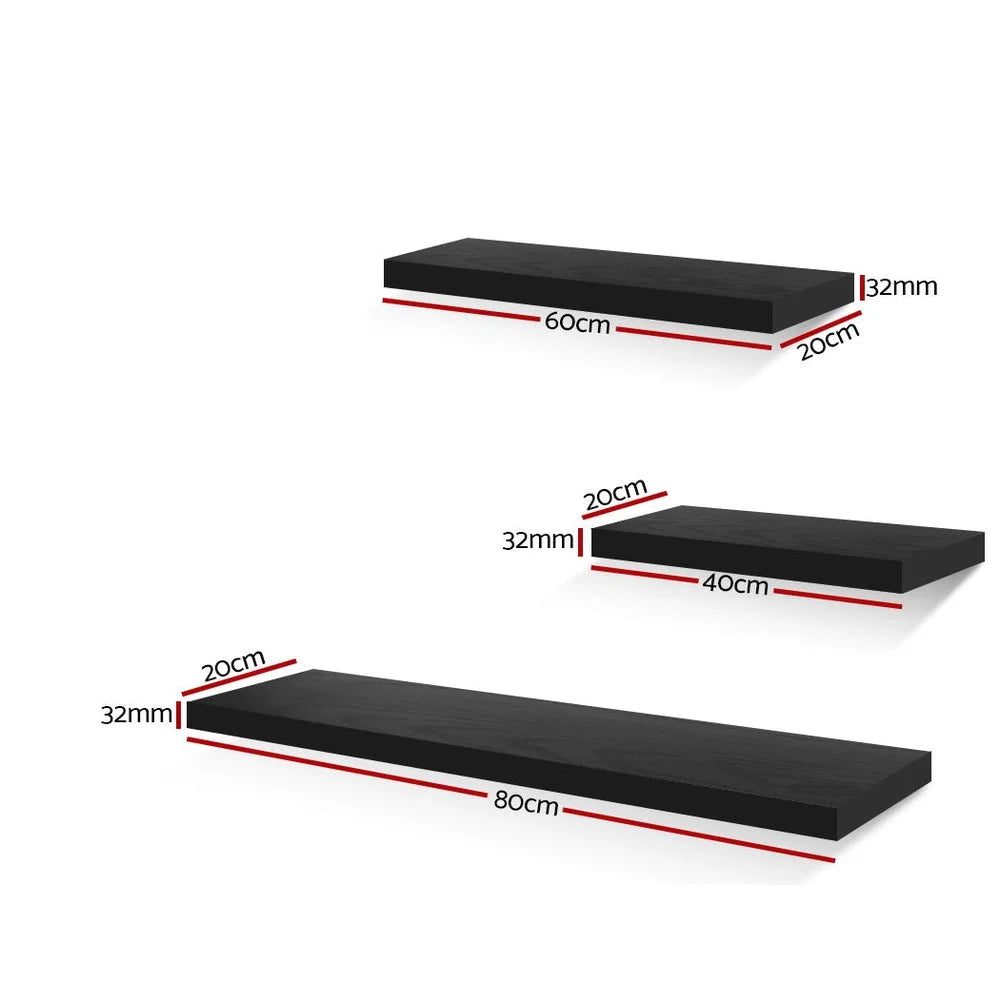 Floating Wall Shelves Set of 3 - Black - Living Room