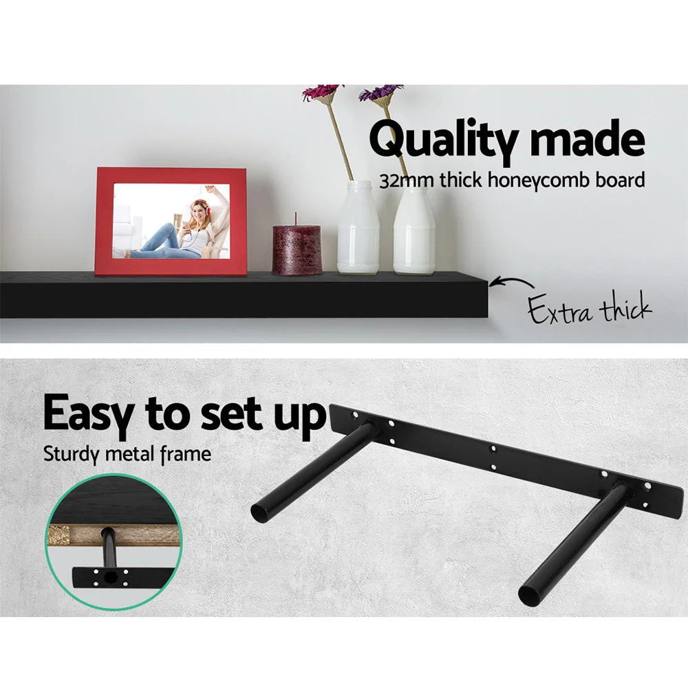 Floating Wall Shelves Set of 3 - Black - Living Room