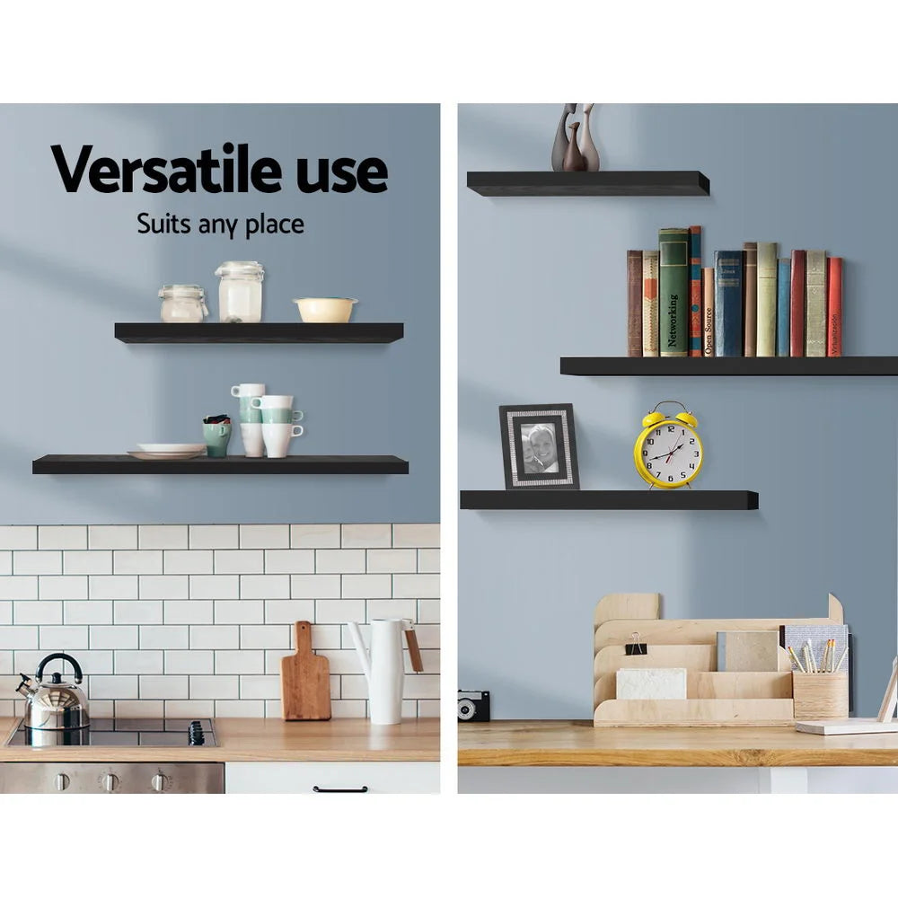 Floating Wall Shelves Set of 3 - Black - Living Room