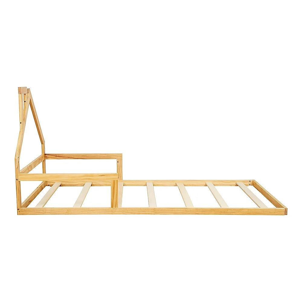 Floor Bed House Frame Pine Wood for Kids and Toddlers