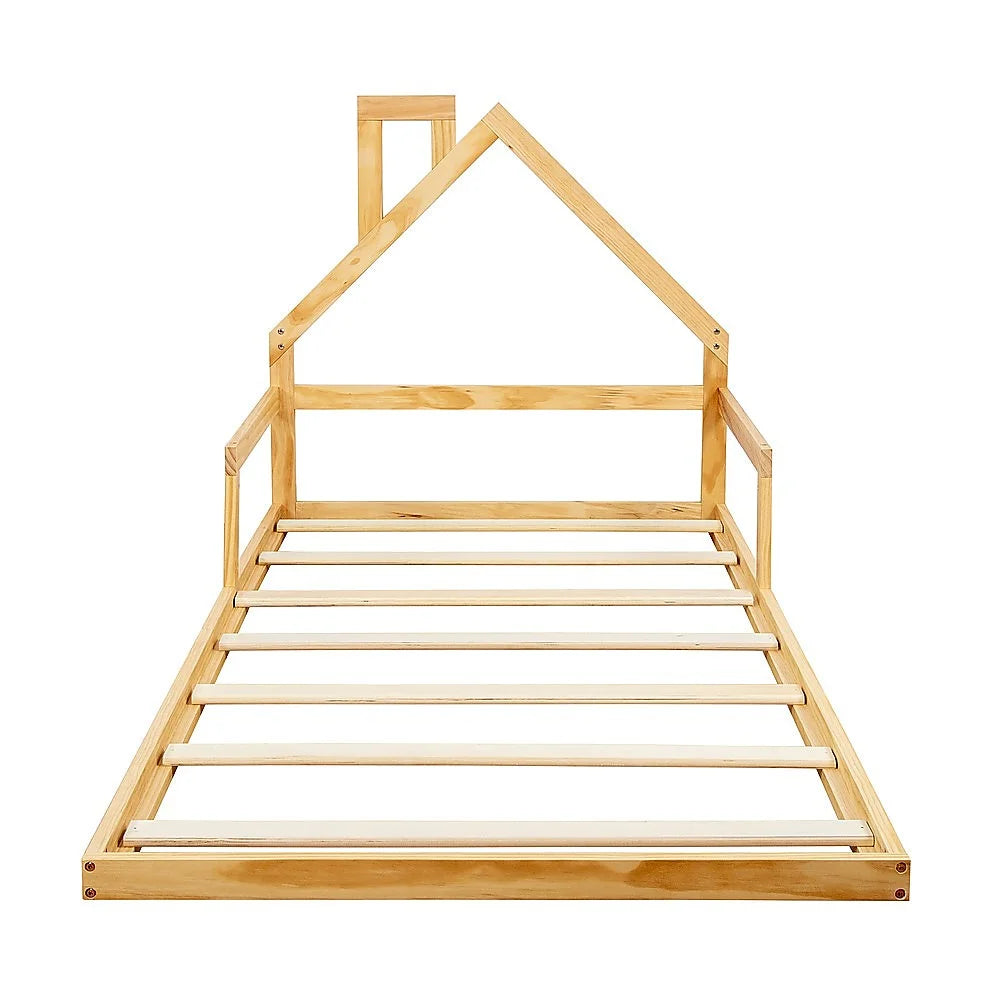 Floor Bed House Frame Pine Wood for Kids and Toddlers