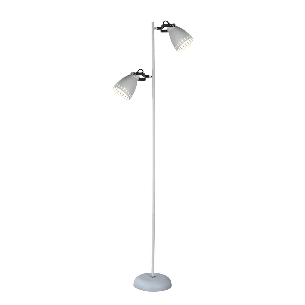 White floor lamp audrey with storage shelves and support legs