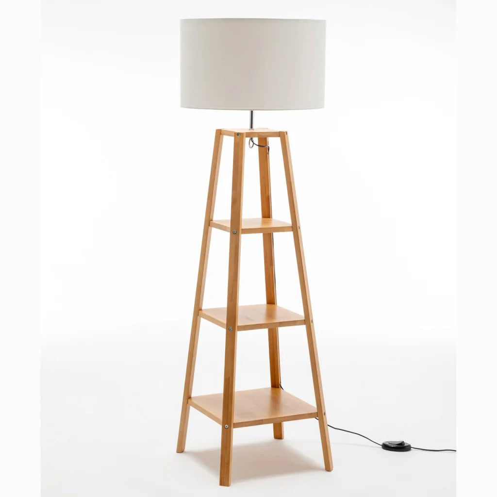 Floor Lamp Eiffel 3-Tier Natural Wood with Storage Shelves