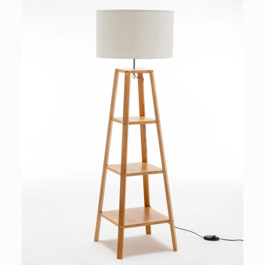 Floor Lamp Eiffel 3-Tier Natural Wood with Storage Shelves