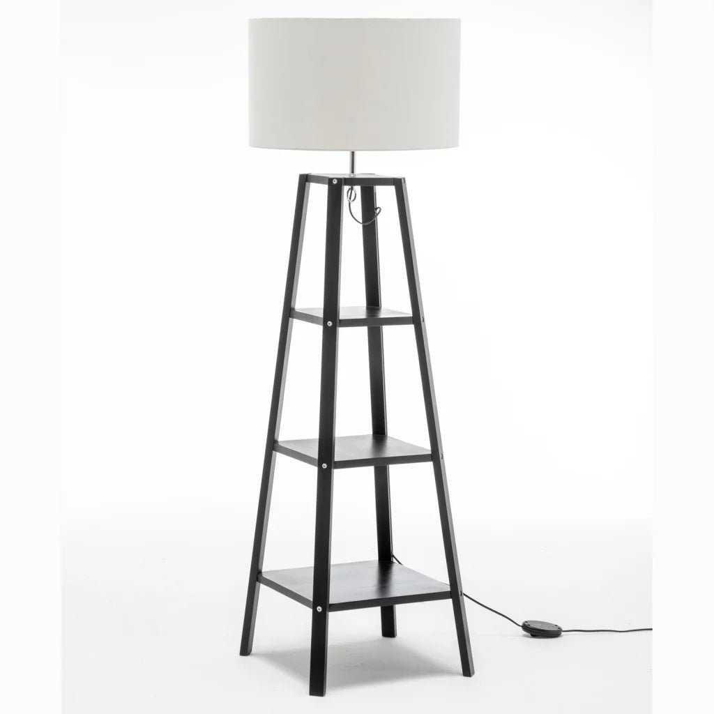 Floor Lamp Eiffel 3-Tier Natural Wood with Storage Shelves