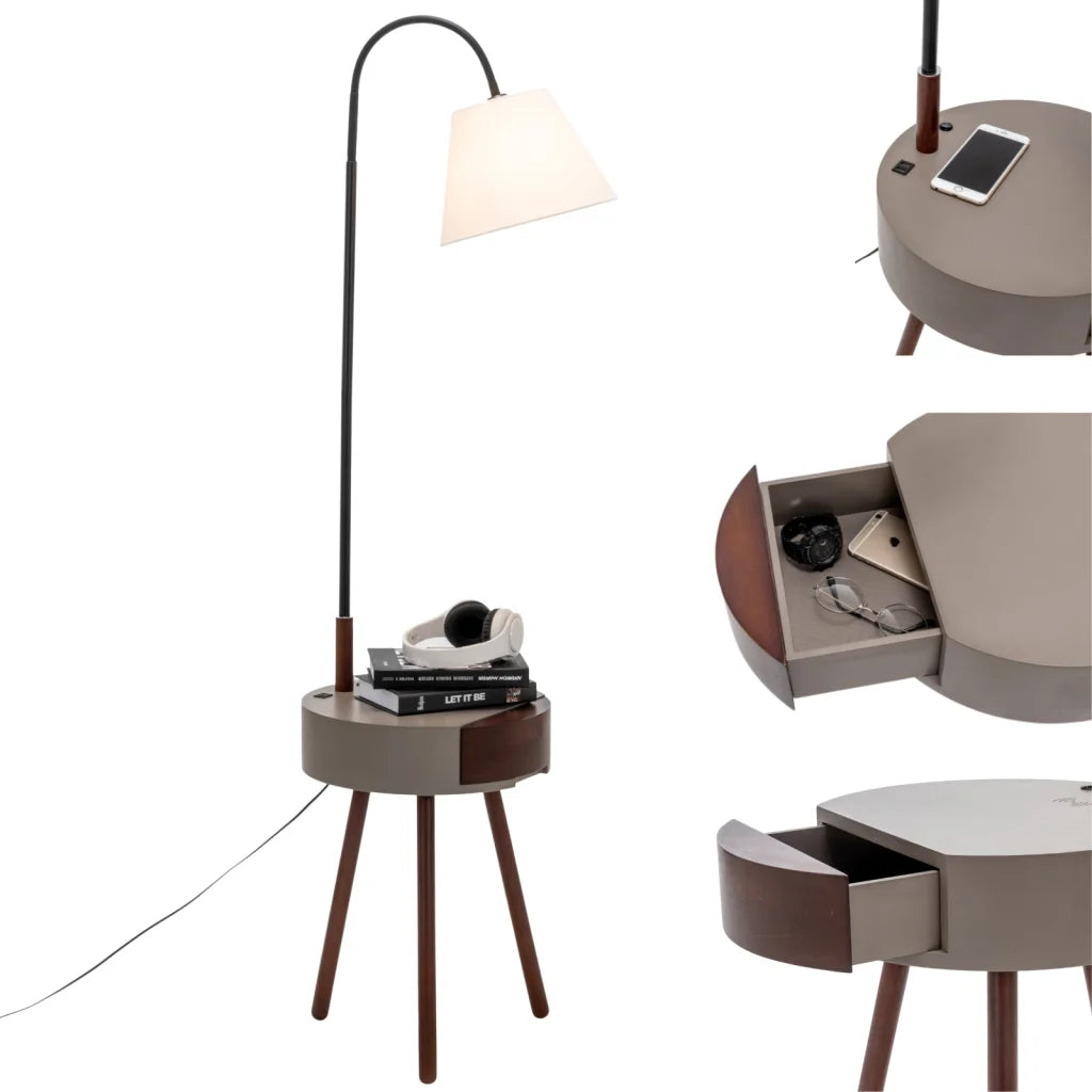 Floor Lamp Florence Tripod with Shelf Storage Drawer