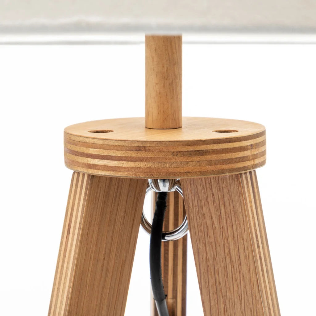 Floor Lamp Natural Wooden Tripod with Round Wood Shelf