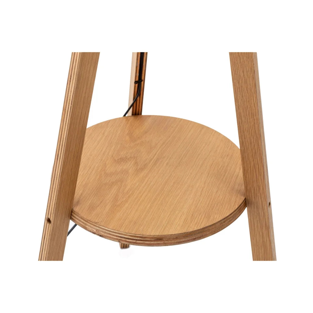 Floor Lamp Natural Wooden Tripod with Round Wood Shelf
