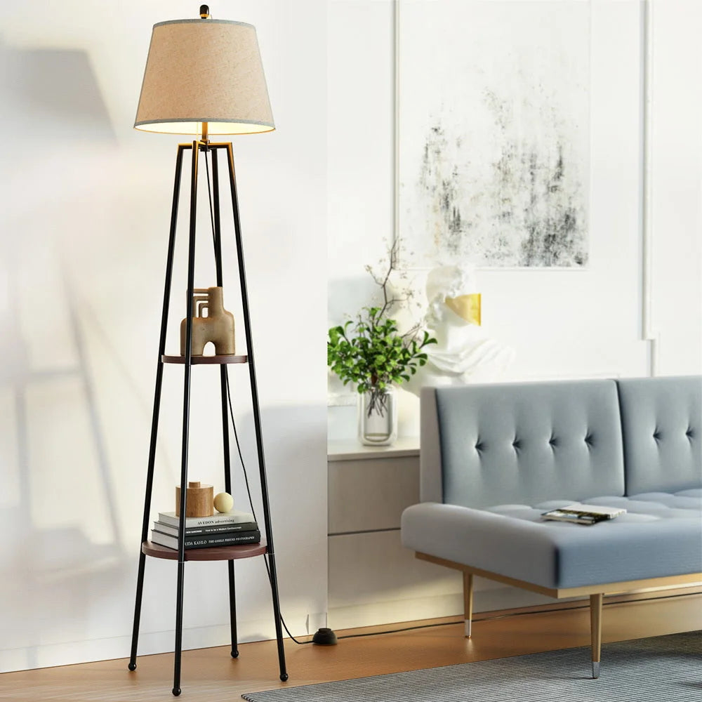 Floor Lamp Shelf Stand Modern LED Storage Shelves