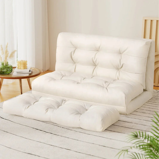 White leather floor lounge sofa with bed seater pillow