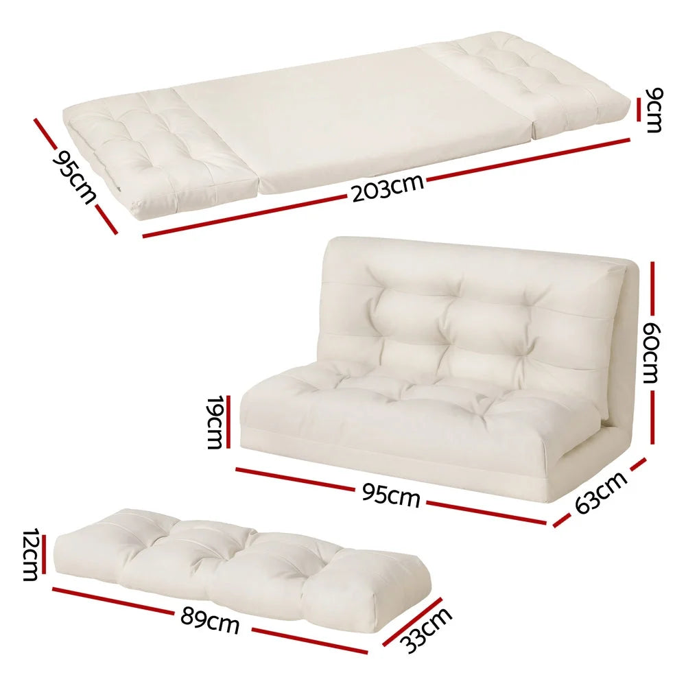 White leather floor lounge sofa with side edge stitching and layered fabric