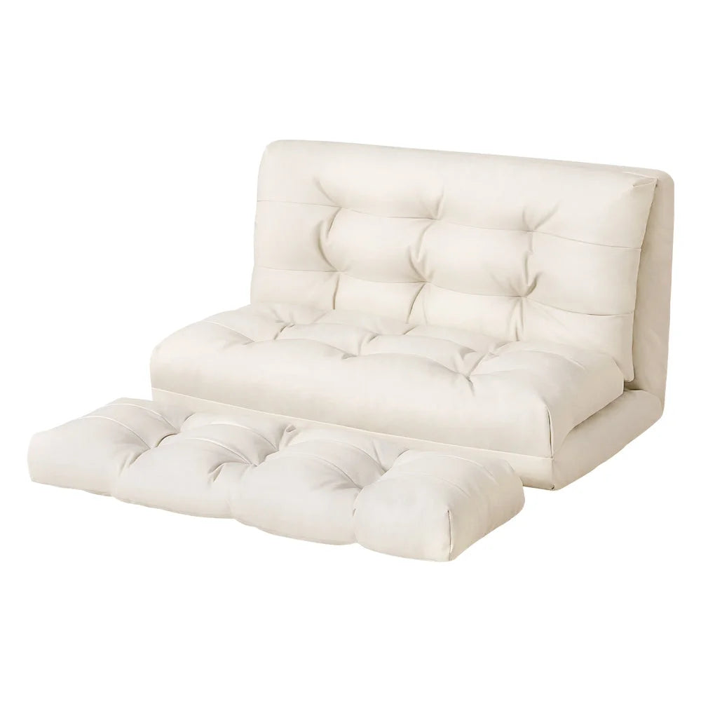 White leather floor lounge sofa with folded edge and material layering