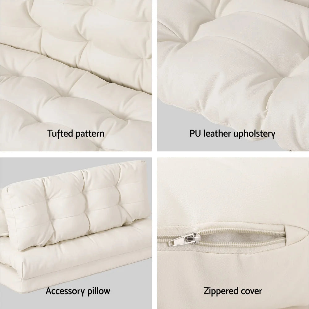 Floor Lounge Sofa Bed 2 Seater with Pillow - Leather White