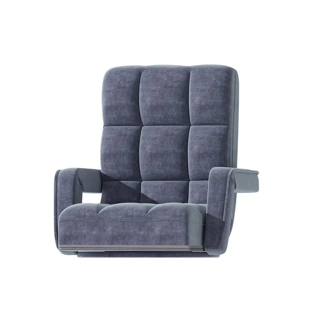 Charcoal floor lounge sofa with storage shelves and support legs