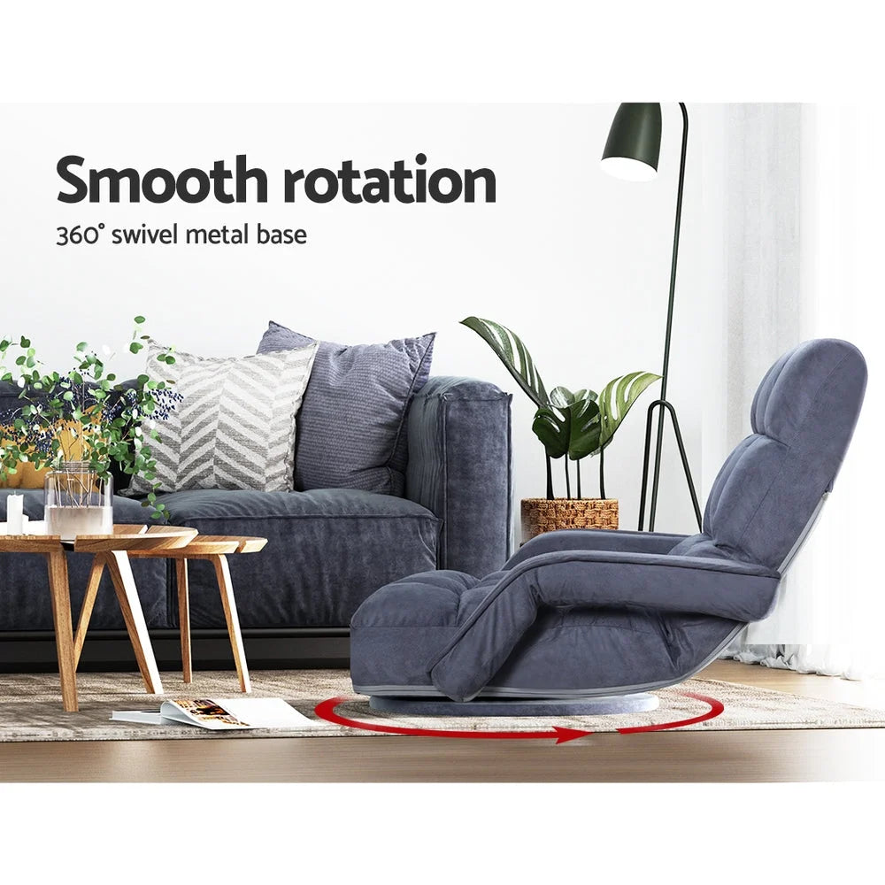 Charcoal floor lounge sofa with matching accessories and clear item layout