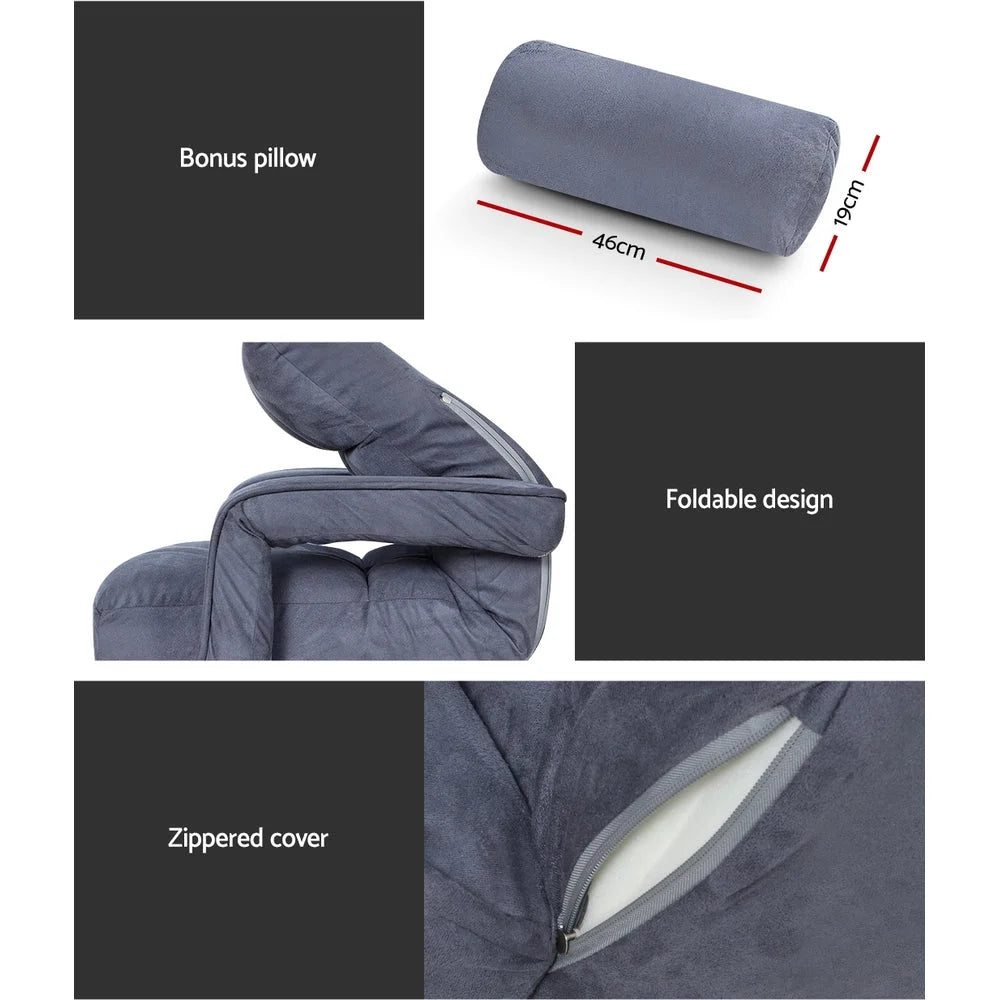 Charcoal floor lounge sofa with caster wheels and side handle rail