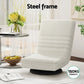 White linen floor lounge sofa with fold-out sofa bed sections and soft upholstery