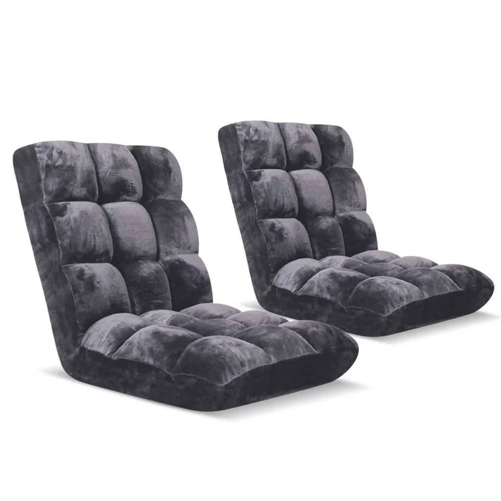 Floor Recliner 2X Folding Lounge Sofa Futon Couch Chair Cushion - Grey - Premium