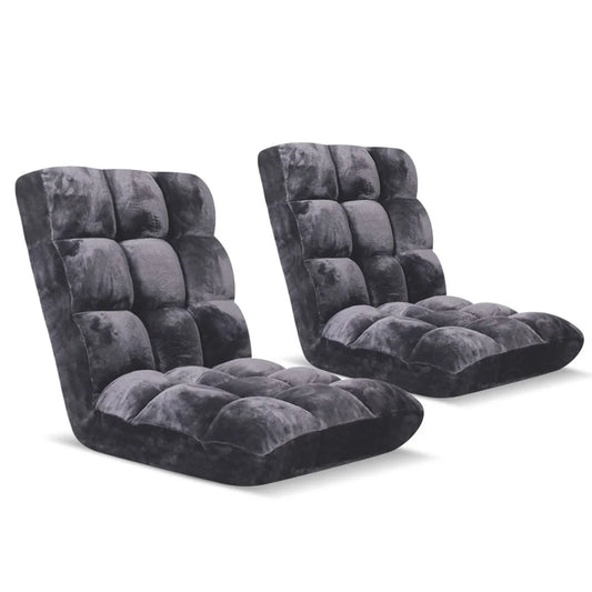 Floor Recliner 2X Folding Lounge Sofa Futon Couch Chair Cushion - Grey - Premium