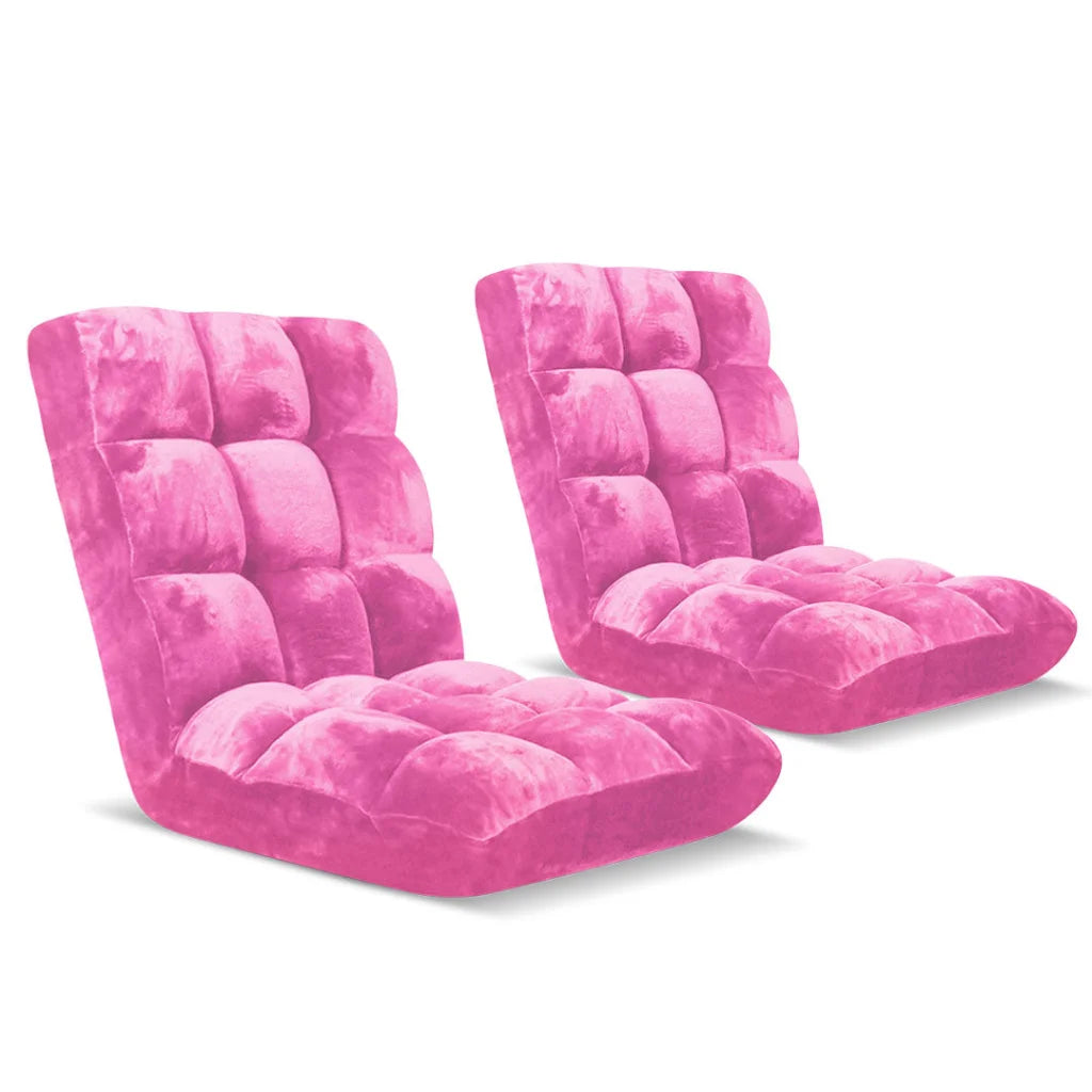 Floor Recliner 2X Folding Lounge Sofa Futon Couch Chair Cushion - Light Pink - Premium