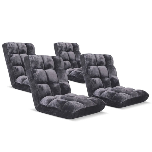 Floor Recliner 4X Folding Lounge Sofa Futon Couch Chair Cushion - Grey - Premium