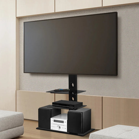 Black Floor TV Stand Bracket Mount Swivel Height Adjustable Inch