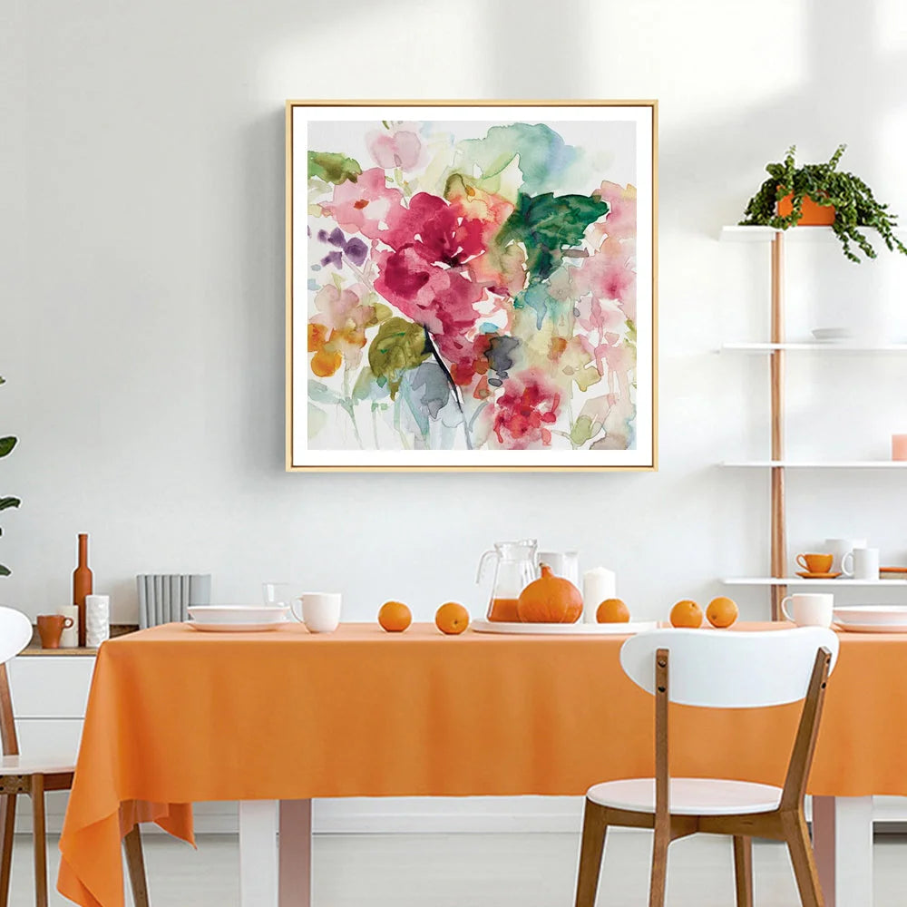 Floral Brunch Wall Art Canvas 100cmx100cm Gold Frame - Home