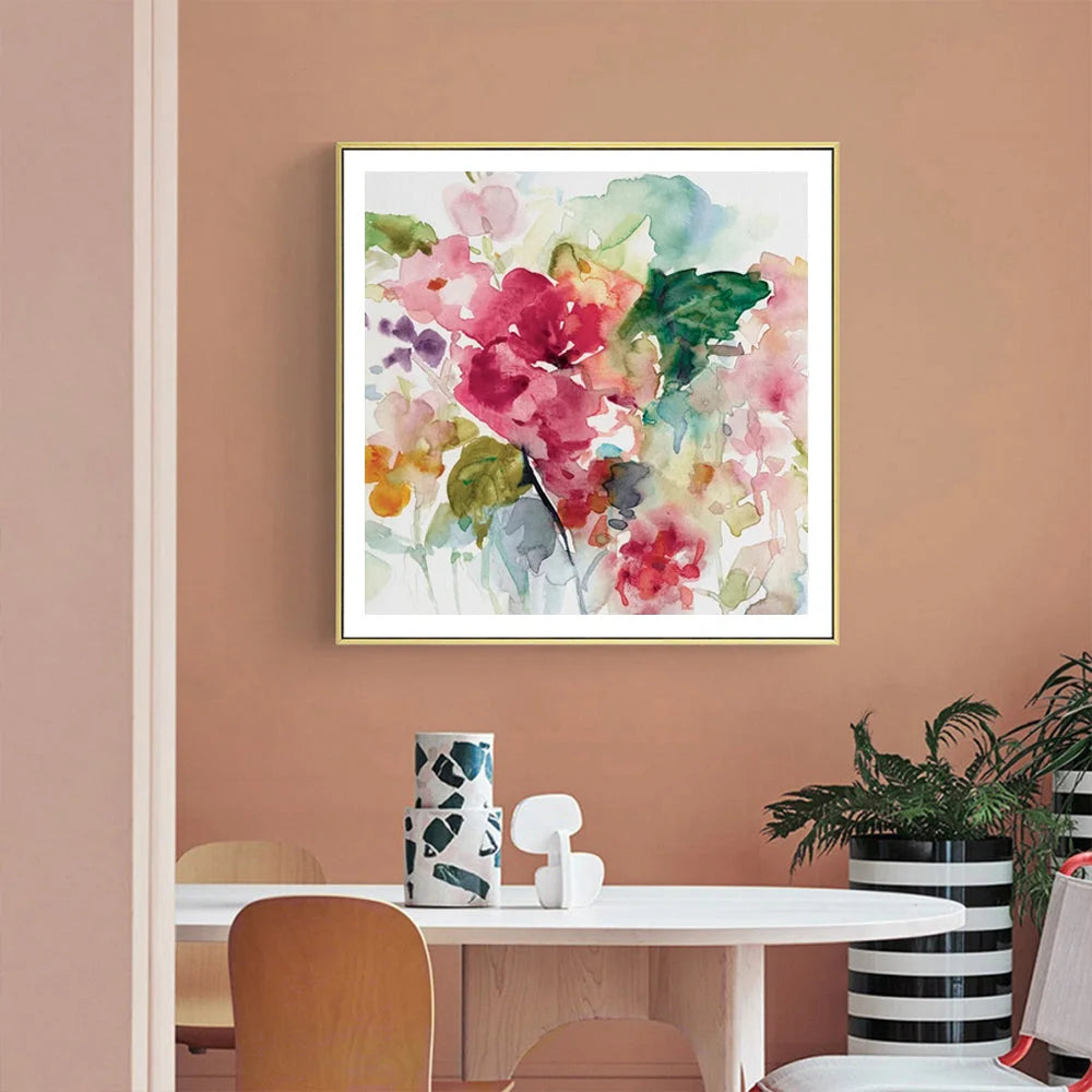 Floral Brunch Wall Art Canvas 100cmx100cm Gold Frame - Home