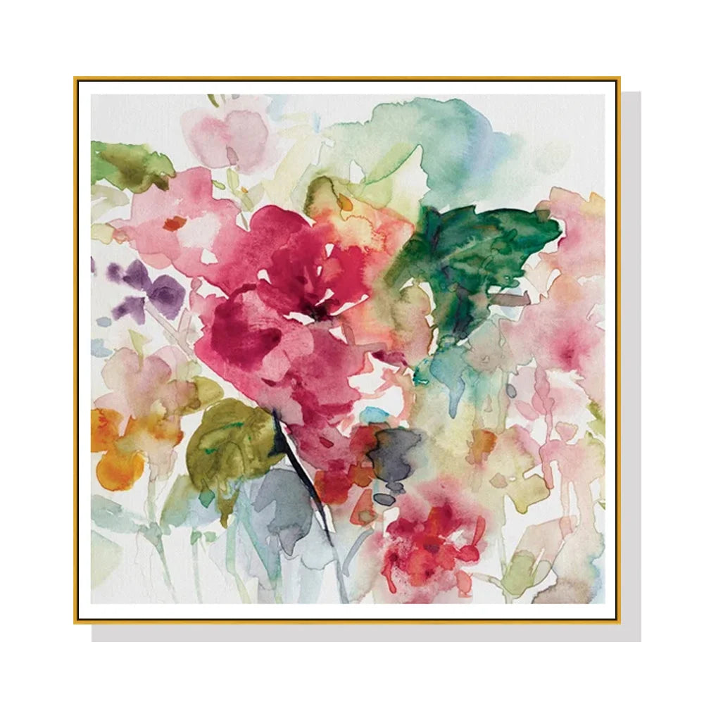 Floral Brunch Wall Art Canvas 100cmx100cm Gold Frame - Home