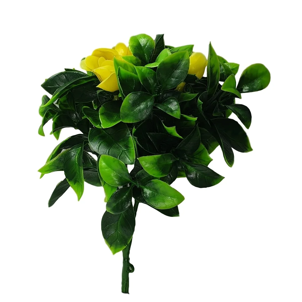 Flowering Yellow Rose Stem UV Resistant 30cm - Artificial