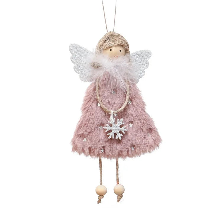 Fluffy Angel Hanging Ornament with Heart and Glitter Wings