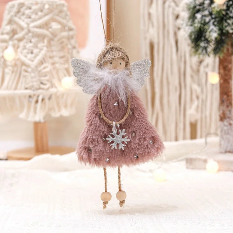 Fluffy Angel Hanging Ornament with Heart and Glitter Wings