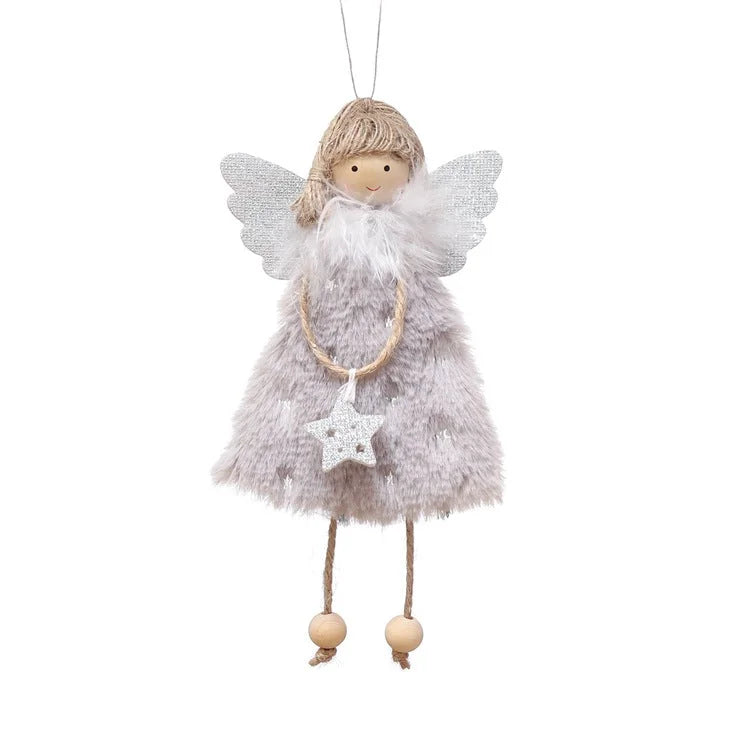 Fluffy Angel Hanging Ornament with Heart and Glitter Wings