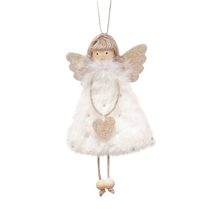 Fluffy Angel Hanging Ornament with Heart and Glitter Wings