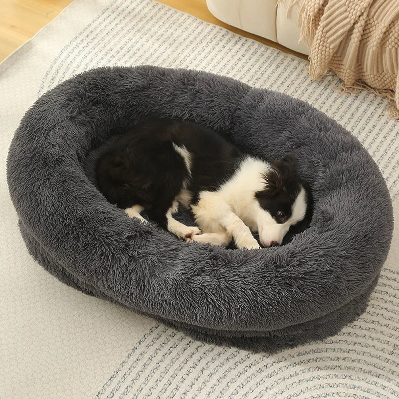 Fluffy Donut-Shaped Pet Bed- Soft Cozy and Anti-Anxiety