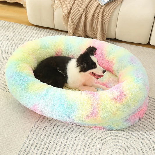 Fluffy Donut-Shaped Pet Bed- Soft Cozy and Anti-Anxiety