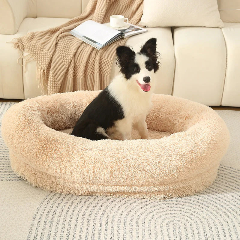Fluffy Donut-Shaped Pet Bed- Soft Cozy and Anti-Anxiety