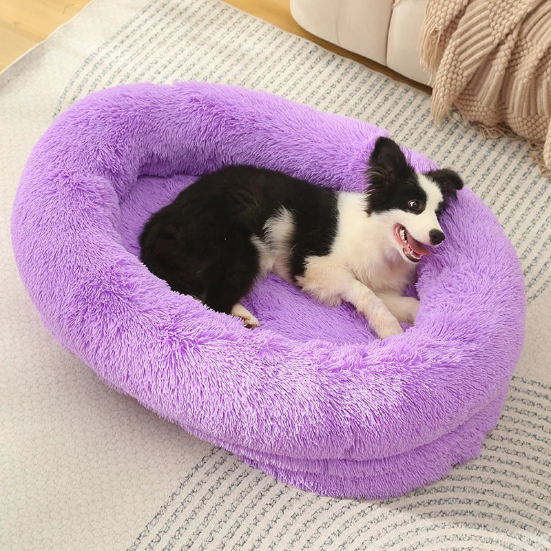 Fluffy Donut-Shaped Pet Bed- Soft Cozy and Anti-Anxiety
